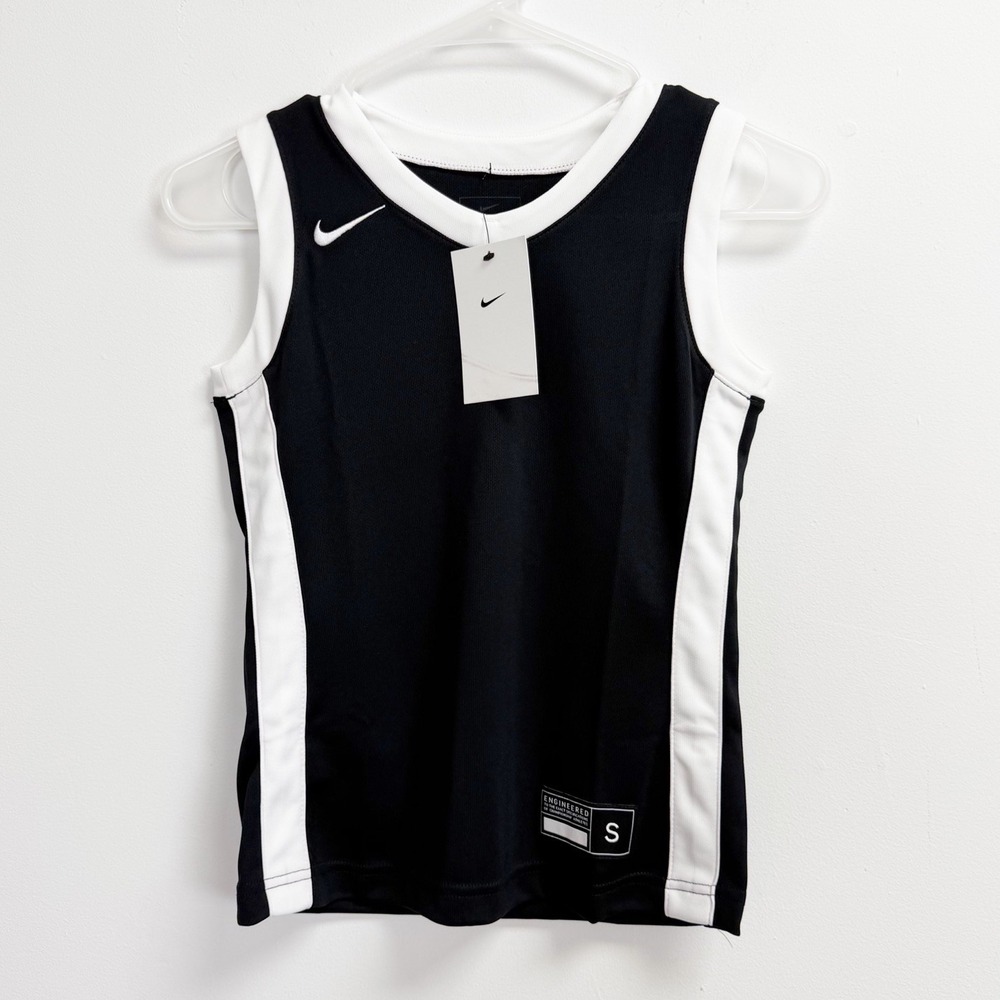 Nike Top Boys Small Black White Dri-FIT Basketball Jersey Tank NWT